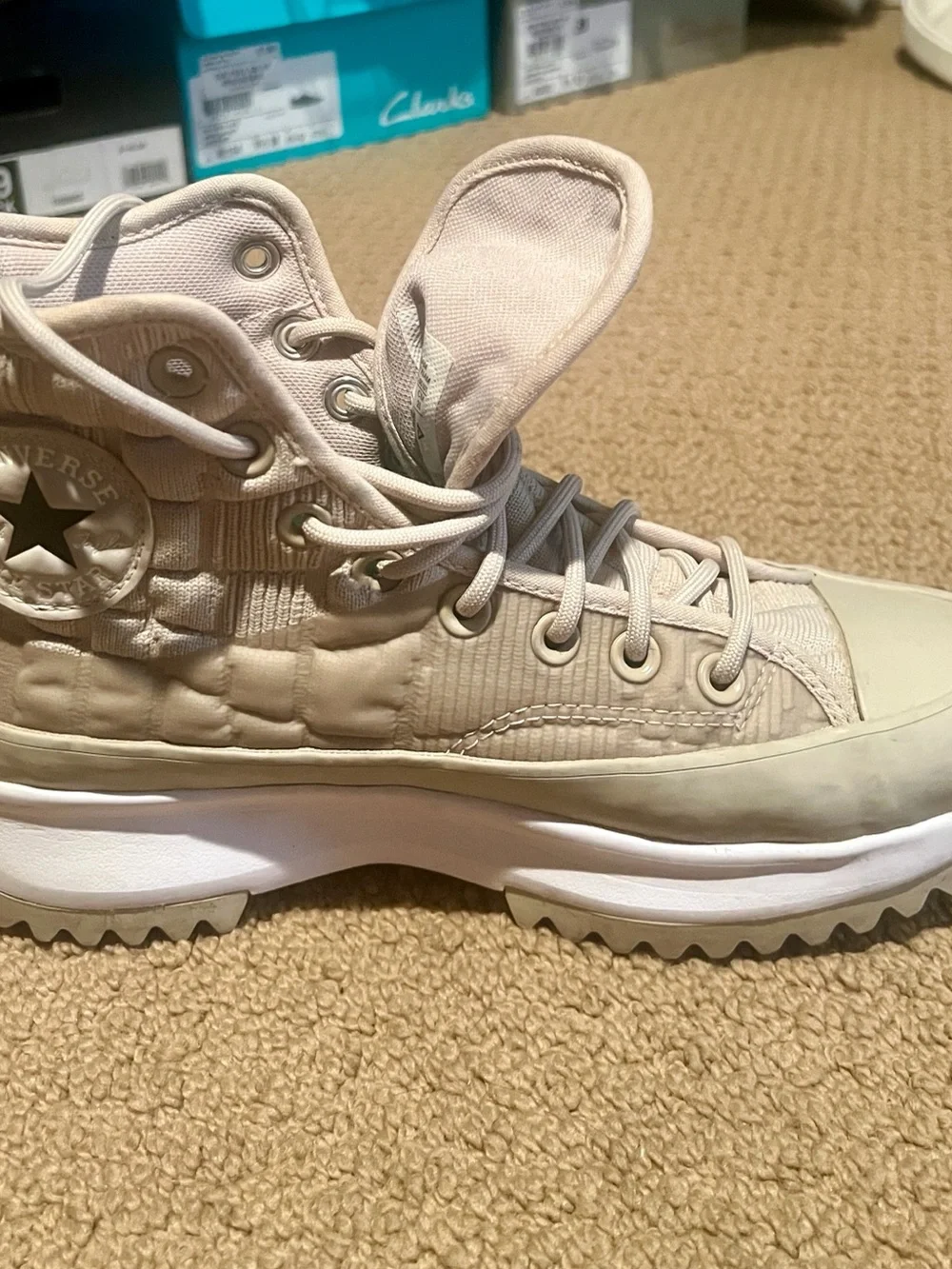Converse Kids Light Beige High-Top Sneakers with White Sole
